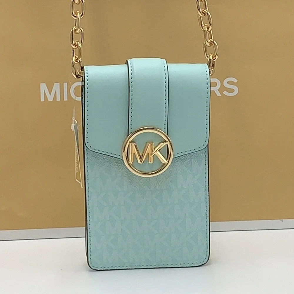 NWT MICHAEL KORS CARMEN SMALL NORTH SOUTH XBODY BAG FAIR AQUA COLOR